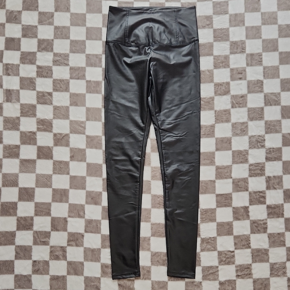 Black High-Waisted Faux Leather leggings NWT small JustFab